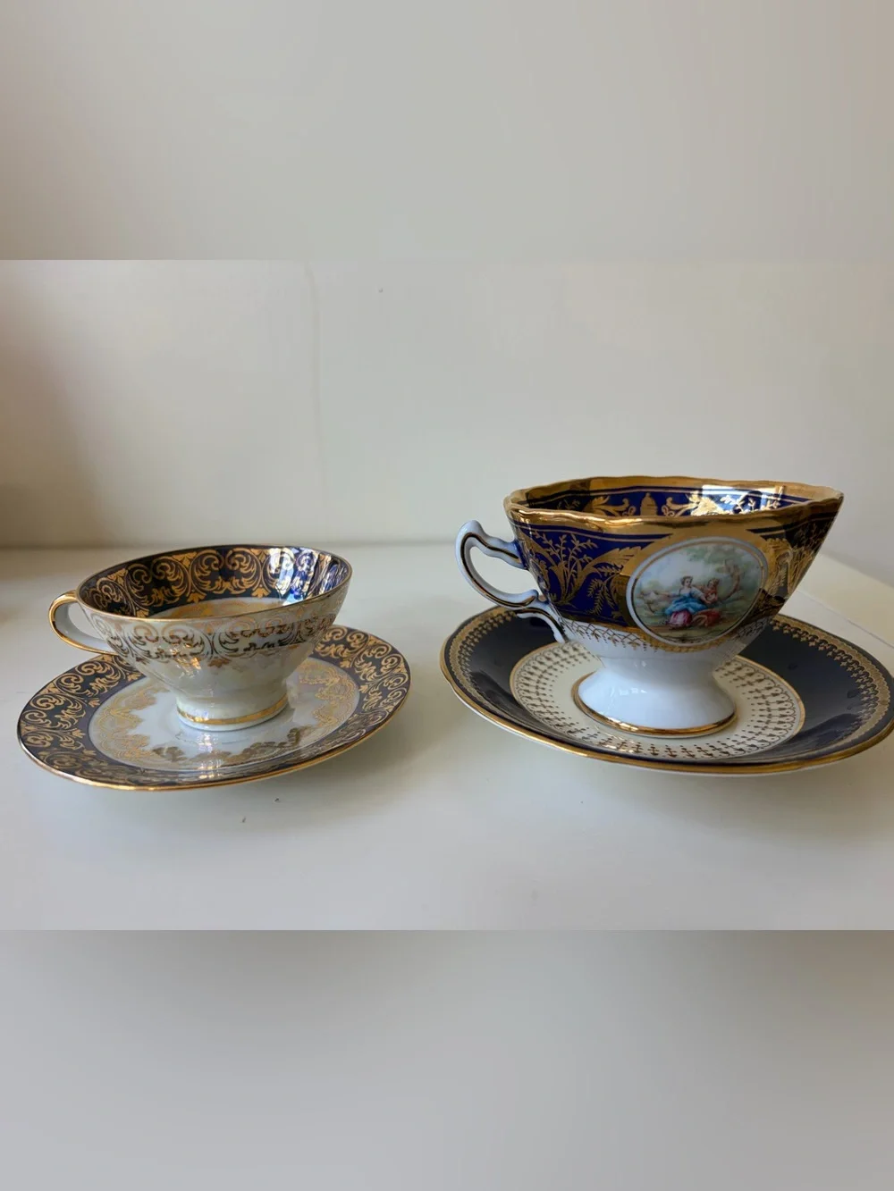 Lot of 3 Vintage tea Cup And Saucer set cobalt blue & gold trim